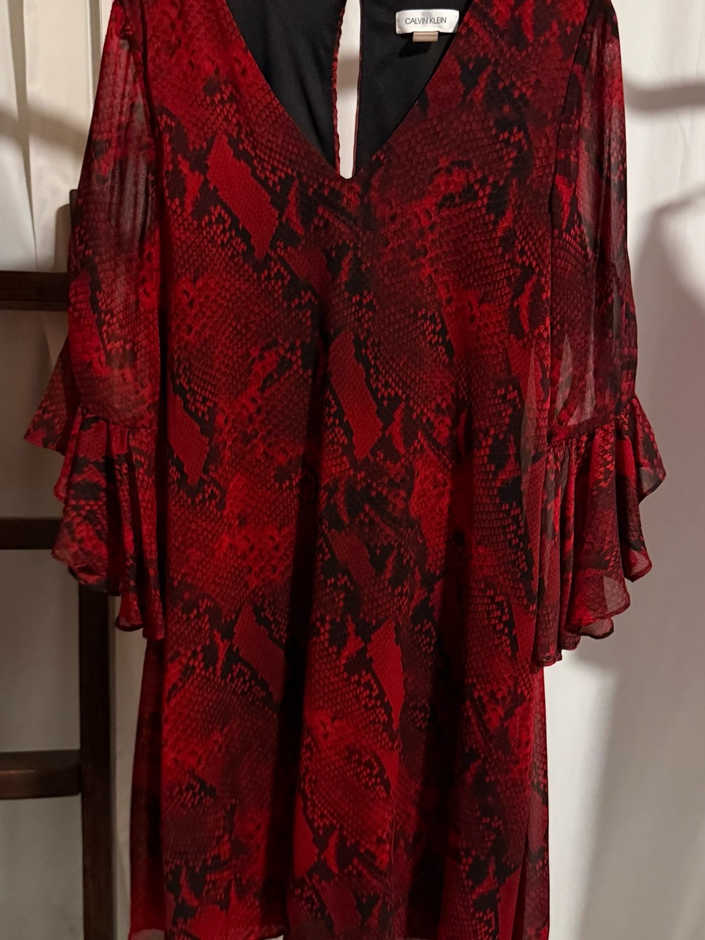 Calvin Klein Red & Black Snake-Print V-Neck Tunic